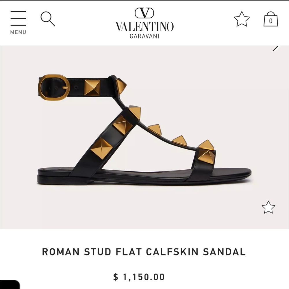 Valentino Roman Stud Flat Calfskin Sandal